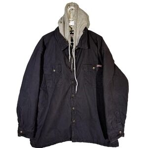 Dickies Jacket Mens 2XL Black Hooded Quilted Lined Canvas Workwear Shirt Jacket